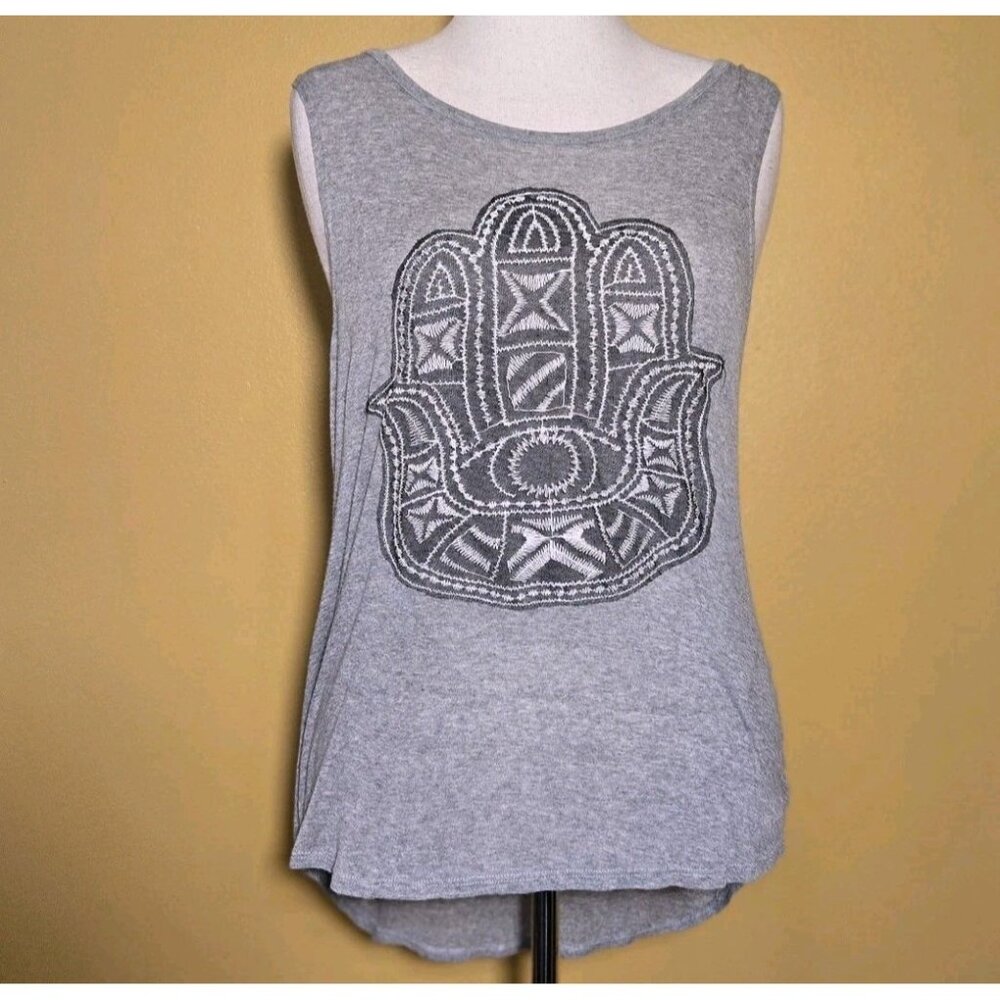 H.I.P. Happening in the Present Gray Embroidered Hamsa Hand Tank Top Women's M